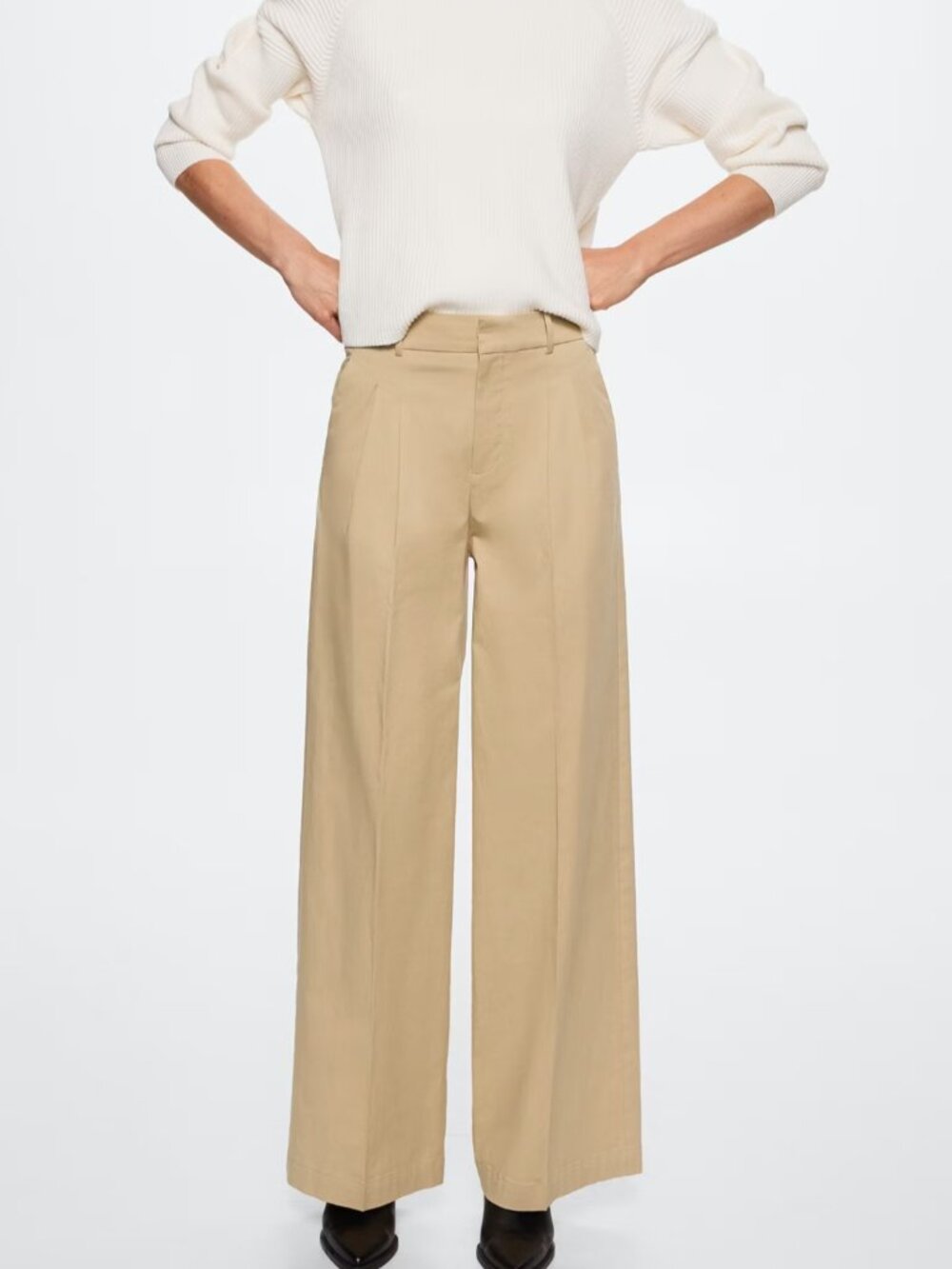 MNG Wide leg khaki trouser pants Sz 2 /XS